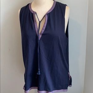 J crew Women’s navy embroidered trim tank sz large